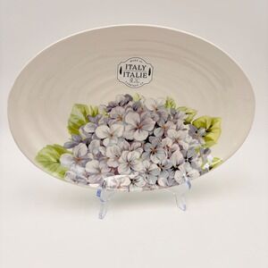 Ceramica Cuore Italy Hydrangea Floral Oval Ceramic Serving Platter White Blue